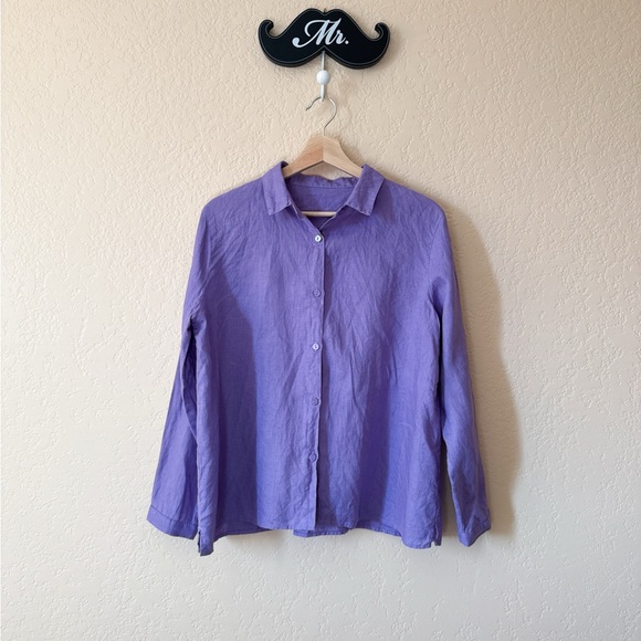 Handmade Tops - Handmade Women’s Linen Purple Button-Up Shirt Size M